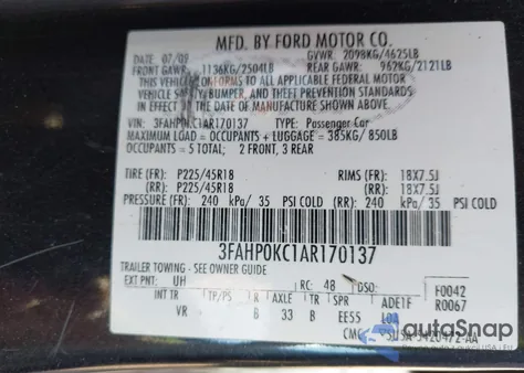 2010 Ford Fusion Sport из США, поврежденный, VIN 3FAHP0KC1AR170137
